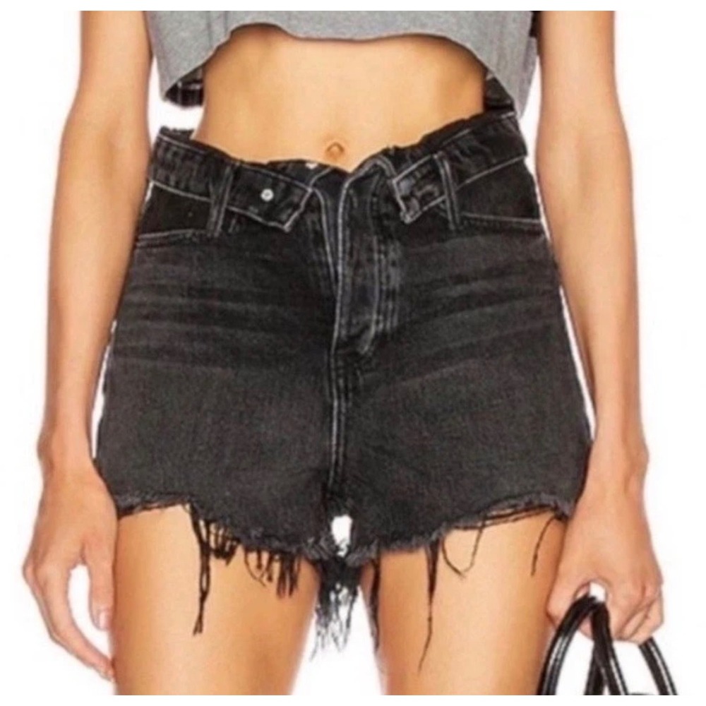 Alexander Wang Bite Fold Over Waistband Denim Shorts Black Washed Size 25